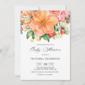 Invitation Orange Hibiscus Succulents Baby shower tropical (Devant)