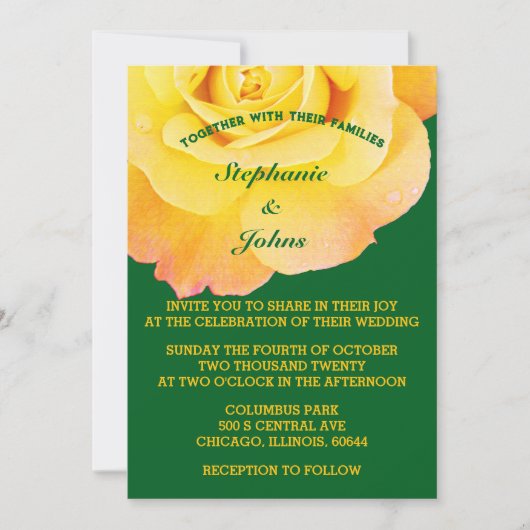 Invitation Orange Jaune Forêt Florale Vert Boho Mariage (Devant)