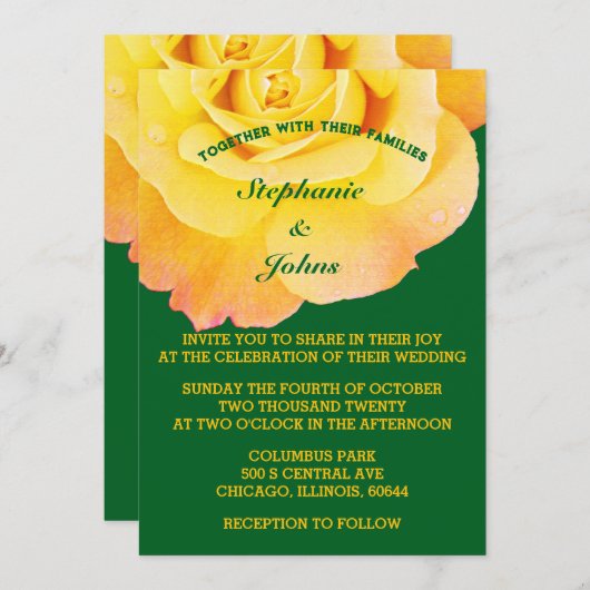 Invitation Orange Jaune Forêt Florale Vert Boho Mariage (Devant / Derrière)