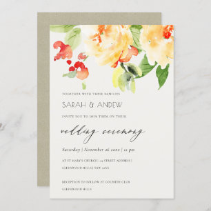 INVITATION ORANGE JAUNE ROSE ROSE ROSE ROSE MARIAGE FLORAL