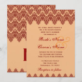 Invitation Orange Lace Mariage damassé Premium Gold Metallic (Devant / Derrière)