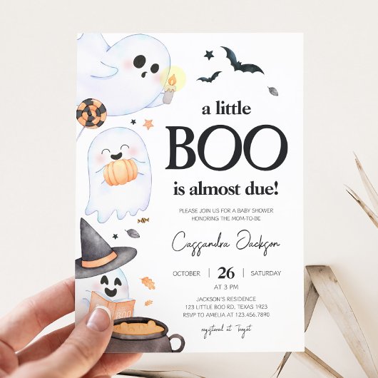 Invitation Orange Little Boo Baby shower d'Halloween
