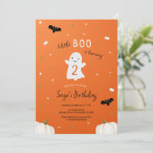 Invitation Orange Little Boo Halloween Anniversaire (Debout devant)