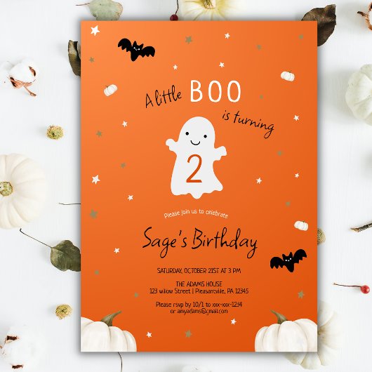Invitation Orange Little Boo Halloween Anniversaire