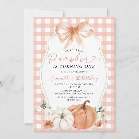 Invitation Orange Little Citrouille Automne En vichy premier (Devant)