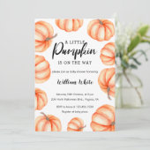 Invitation Orange Little Citrouille Halloween Baby shower d'a (Debout devant)