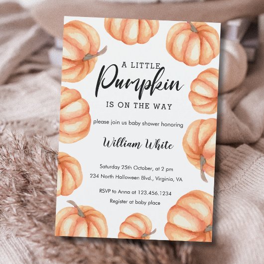 Invitation Orange Little Citrouille Halloween Baby shower d'a