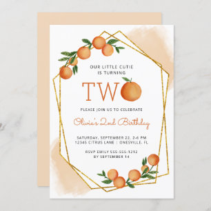 Invitation Orange Little Cutie Citrus 2e fête d'anniversaire