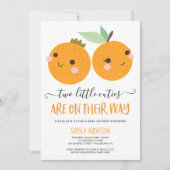 Invitation Orange Little Cutie Citrus Baby shower Twin modern (Devant)
