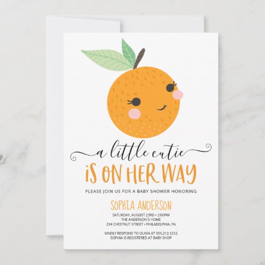 Invitation Orange Little Cutie Citrus Moderne Baby shower fil (Devant)
