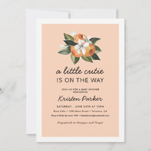 Invitation Orange Little Cutie Est Sur Le Chemin Baby shower (Devant)