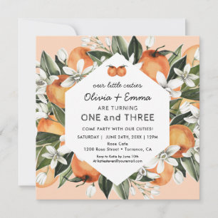 Invitation Orange Little Cuties Twins Anniversaire