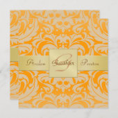 Invitation orange lumineuse de ruban de monogramme (Devant / Derrière)
