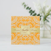 Invitation orange lumineuse de ruban de monogramme (Debout devant)