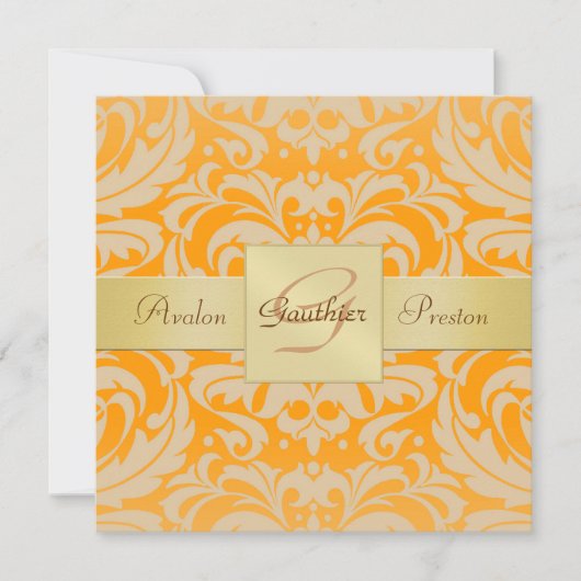 Invitation orange lumineuse de ruban de monogramme (Devant)
