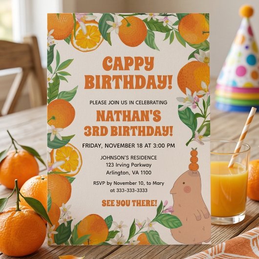 Invitation Orange Mandarine Enfants de Capybara Amusement Joy