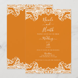 Invitation Orange Mango & White Lace Mariage Élégant 