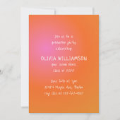 Invitation Orange manuscrit rétro Gradient Graduation Party (Devant)