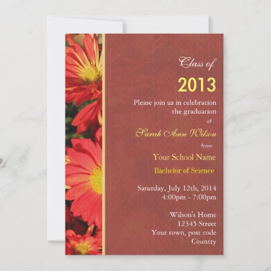 Invitation Orange marguerite jardin fleurs fête de graduation (Devant)