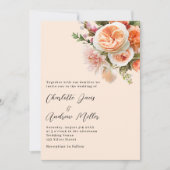 Invitation Orange mariage de fleurs rose pêche (Devant)