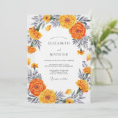 Invitation Orange Marigold Bloom Romantic Wedding (Debout devant)