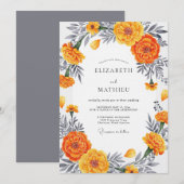 Invitation Orange Marigold Bloom Romantic Wedding (Devant / Derrière)