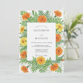 Invitation Orange Marigold Botanical Autumn Wedding (Debout devant)