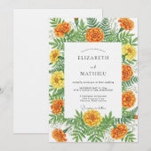 Invitation Orange Marigold Botanical Autumn Wedding (Devant / Derrière)