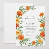 Invitation Orange Marigold Botanical Wedding (Devant / Derrière)