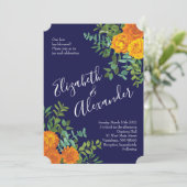Invitation Orange & Marine Blue Peony & Rose Floral Mariage (Debout devant)