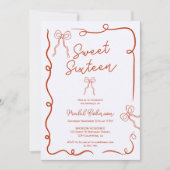 Invitation Orange mignon cordes rubans illustrations Sweet 16 (Devant)