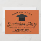 Invitation Orange Modern Personnalisé Graduation Party (Devant)