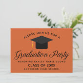 Invitation Orange Modern Personnalisé Graduation Party (Debout devant)