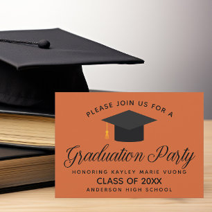 Invitation Orange Modern Personnalisé Graduation Party