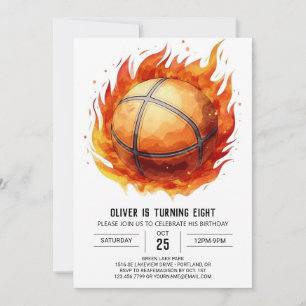 Invitation Orange Modern Watercolor Basketball Anniversaire