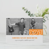 Invitation Orange moderne 2 blocs photo fête de graduation (Debout devant)