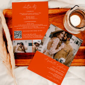 Invitation orange moderne 4 photo Qr tout en un mariage