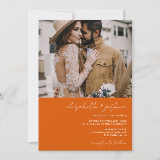 Invitation orange moderne 4 photo Qr tout en un mariage (Devant)