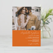 Invitation orange moderne 4 photo Qr tout en un mariage (Debout devant)