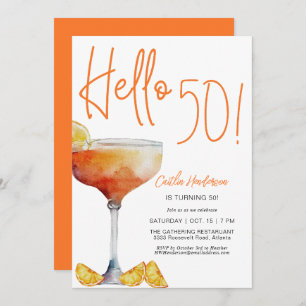 Invitation Orange moderne Bonjour 50e anniversaire