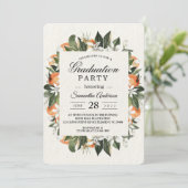 Invitation Orange moderne & Fleurs Cadre Aquarelle (Debout devant)