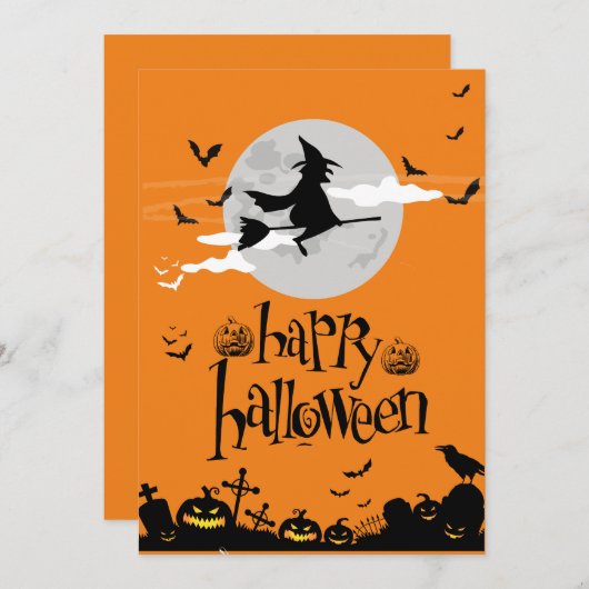 Invitation Orange moderne heureux hallowen (Devant / Derrière)