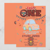 Invitation orange modifiable pour le 1er anniversa (Devant / Derrière)