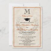 Invitation Orange Monogram Wreath Classic College Graduation (Devant)