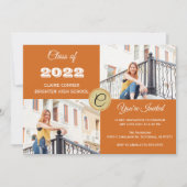 Invitation Orange Monogramme Photo Graduation (Devant)