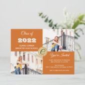 Invitation Orange Monogramme Photo Graduation (Debout devant)