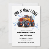 Invitation Orange Monster Truck Boys fête d'anniversaire (Devant)
