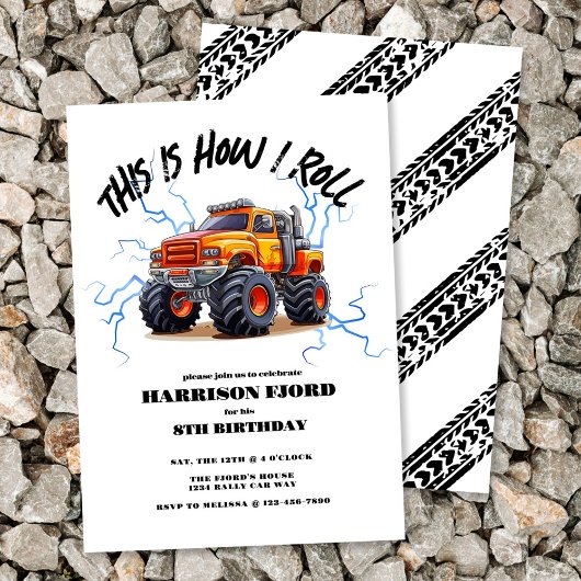 Invitation Orange Monster Truck Boys fête d'anniversaire