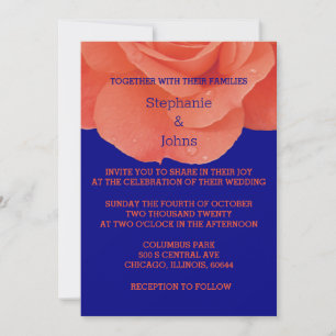 Invitation Orange Navy Blue Floral Rose Élégant Mariage de au