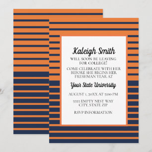 Invitation Orange Navy Blue Stried College Trunk Party